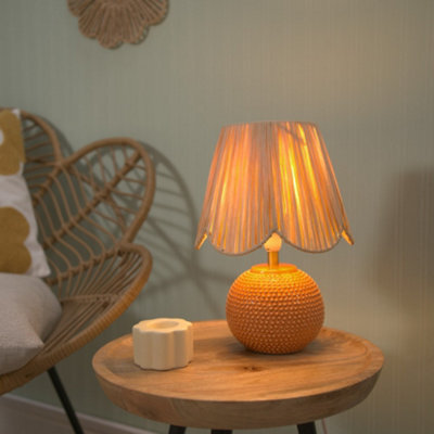 Valuelights Sebby Peach Ceramic Table Lamp With Natural Raffia Shade - Led Bulb Included - image 1