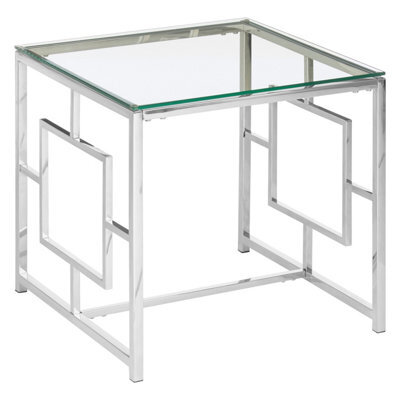 Orsina Contemporary Clear Glass And Silver Base End Table, Tempered Glass Top End Table, Stylish Bedside Table - image 1