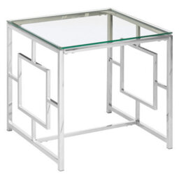 Orsina Contemporary Clear Glass And Silver Base End Table, Tempered Glass Top End Table, Stylish Bedside Table