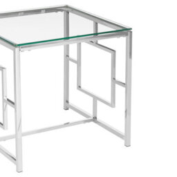 Orsina Contemporary Clear Glass And Silver Base End Table, Tempered Glass Top End Table, Stylish Bedside Table - thumbnail 5