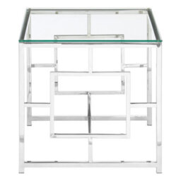 Orsina Contemporary Clear Glass And Silver Base End Table, Tempered Glass Top End Table, Stylish Bedside Table - thumbnail 2