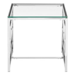 Orsina Contemporary Clear Glass And Silver Base End Table, Tempered Glass Top End Table, Stylish Bedside Table - thumbnail 3