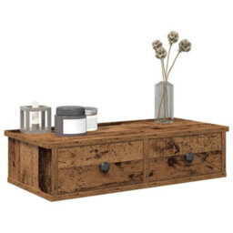 Berkfield Durable Wall Shelf With Drawers Old Wood 60X25X15 Cm Engineered Wood - thumbnail 2
