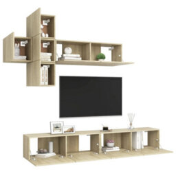 Berkfield 7 Piece Tv Cabinet Set Sonoma Oak Engineered Wood - thumbnail 3