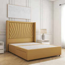 Bsspoke Alina Divan Bed Set Mustard Plush Velvet With 54Inch Headboard  & No Drawers No Mattress In Double King 4Ft 6Ft