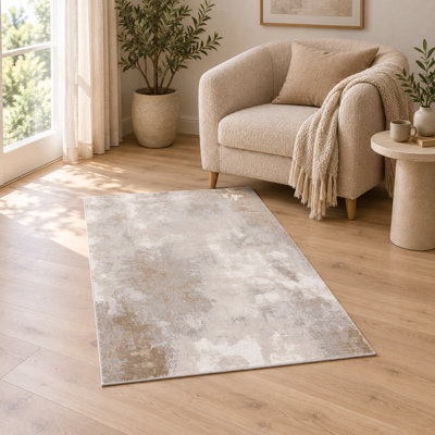 Underfoot Abstract Rug Beige Modern High Low Pile Living Room Bedroom Indoor - image 1