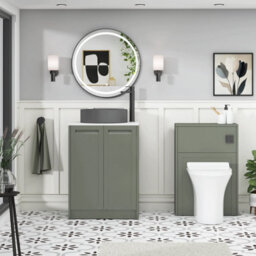 Royal Bathrooms Royal Bathroom Elmore 600mm Matt Green Freestanding Bathroom Vanity Unit 2 Door Plain White Worktop With Art Round Basin - thumbnail 5