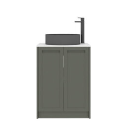 Royal Bathrooms Royal Bathroom Elmore 600mm Matt Green Freestanding Bathroom Vanity Unit 2 Door Plain White Worktop With Art Round Basin - thumbnail 7