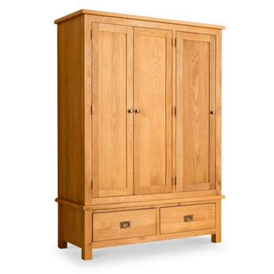 Lanner Oak Large Triple Wardrobe With 2 Drawers - By Roseland Furniture - image 1