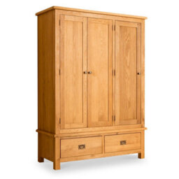 Lanner Oak Large Triple Wardrobe With 2 Drawers - By Roseland Furniture - thumbnail 1