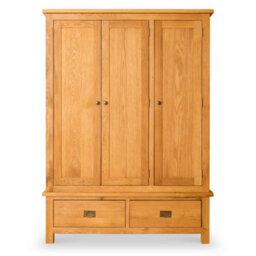 Lanner Oak Large Triple Wardrobe With 2 Drawers - By Roseland Furniture - thumbnail 3