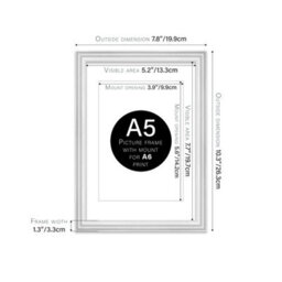 A5 White Ornate Picture Frame (21 X 14.7Cm) With Mount For A6 Poster, Photo, Artwork, Gallery Wall Or Print - thumbnail 2