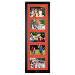 AK Frames 26X8 Matte Black Modern Multi Photo Frame With Poppy Red Mount - Holds 5 Apertures (5X) 6X4 Photos