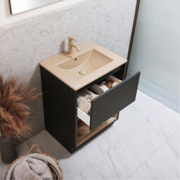 Homestylestore Black Grey 612mm Bathroom Vanity Unit Open Shelf And Sand Basin - thumbnail 2