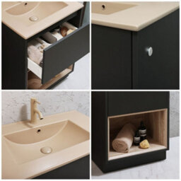 Homestylestore Black Grey 612mm Bathroom Vanity Unit Open Shelf And Sand Basin - thumbnail 3