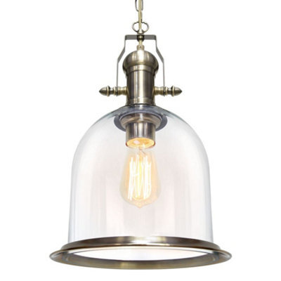 Long Life Lamps Company Vintage Clear Glass Pendant Light Antique Brass Bell Ceiling Lampshade Retro Industrial M0120 - image 1