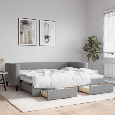 Berkfield Daybed With Trundle And Drawers Light Grey 90X190 Cm Fabric - image 1