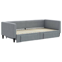 Berkfield Daybed With Trundle And Drawers Light Grey 90X190 Cm Fabric - thumbnail 3