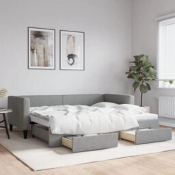 Berkfield Daybed With Trundle And Drawers Light Grey 90X190 Cm Fabric