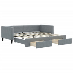 Berkfield Daybed With Trundle And Drawers Light Grey 90X190 Cm Fabric - thumbnail 2