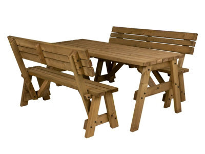 Arbor Garden Solutions Victoria Wooden Picnic Bench And Table Set, Space-Saving Outdoor Dining Set With Backrest (7Ft, Rustic Brown) - image 1