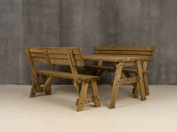 Arbor Garden Solutions Victoria Wooden Picnic Bench And Table Set, Space-Saving Outdoor Dining Set With Backrest (7Ft, Rustic Brown) - thumbnail 2