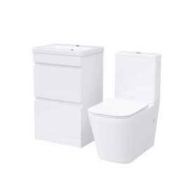 Nes Home 500mm 2 Drawers White Basin Vanity Unit & Close Coupled Toilet - thumbnail 6