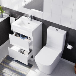 Nes Home 500mm 2 Drawers White Basin Vanity Unit & Close Coupled Toilet - thumbnail 5