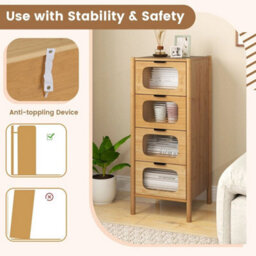 4-Drawer Dresser Bamboo Storage Cabinet With Fluted Tempered Glass Drawers - thumbnail 5