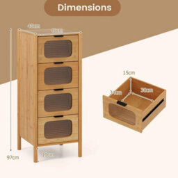 4-Drawer Dresser Bamboo Storage Cabinet With Fluted Tempered Glass Drawers - thumbnail 2