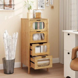 4-Drawer Dresser Bamboo Storage Cabinet With Fluted Tempered Glass Drawers - thumbnail 4