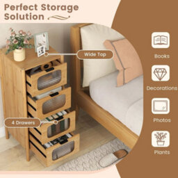 4-Drawer Dresser Bamboo Storage Cabinet With Fluted Tempered Glass Drawers - thumbnail 3