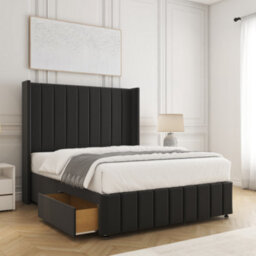 Bsspoke Zoe Divan Bed Set In Black Plush Velvet With 54Inch Headboard & Footboard 2Drawers Footend & No Mattress In All Sizes - thumbnail 1