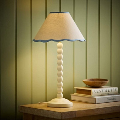 Valuelights Bobbin Blue Trim Linen Shade Cream Bobble Table Lamp - image 1