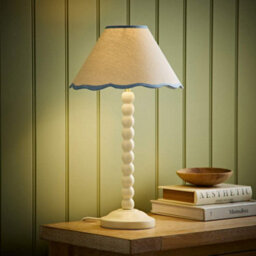 Valuelights Bobbin Blue Trim Linen Shade Cream Bobble Table Lamp