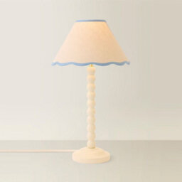Valuelights Bobbin Blue Trim Linen Shade Cream Bobble Table Lamp - thumbnail 3