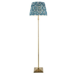 Luminosa Lighting Luminosa Lille Antique Brass Plate Floor Lamp With Marlin Blue Fabric Ikat Shade 40Cm B22