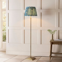 Luminosa Lighting Luminosa Lille Antique Brass Plate Floor Lamp With Marlin Blue Fabric Ikat Shade 40Cm B22 - thumbnail 2