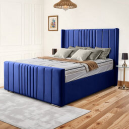 UKBEDFURNITURE Balmoral Wingback Blue Plush Valvet Upholstered Bed Frame Only- Blackboard - 48 Inch Headboard