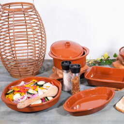 Verano Spanish Ceramics El Toro Glazed Terracotta Brown Kitchen Dining Set Of 6 Round Open Dishes (Diam) 20Cm - thumbnail 2