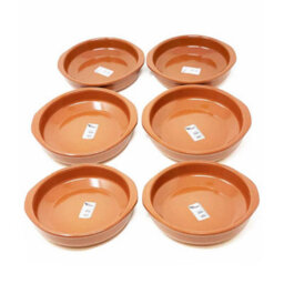 Verano Spanish Ceramics El Toro Glazed Terracotta Brown Kitchen Dining Set Of 6 Round Open Dishes (Diam) 20Cm