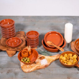 Verano Spanish Ceramics El Toro Glazed Terracotta Brown Kitchen Dining Set Of 6 Round Open Dishes (Diam) 20Cm - thumbnail 4
