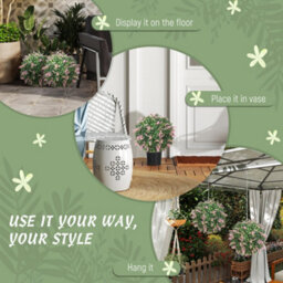 Homcom Set Of 2 Artificial Plant Topiary Balls, Faux Plants, Pink - thumbnail 6