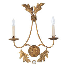 Elegant Twin Wall Light With Curved Stem And Crystal Accents In Gilded Gold Finish