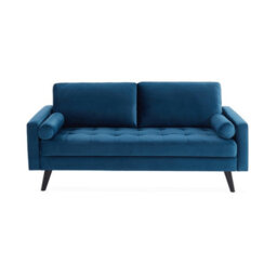 Sweeek. Velvet Vintage Style 3-Seater Sofa With Scandi Style Wooden Legs - Ivar - Blue - thumbnail 4