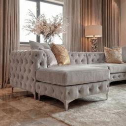 Monaco 4 Seater Chesterfield Chaise Sofa Light Grey Velvet U Shaped - Deep Buttoned Cushions Upholstery Couch Lounge - thumbnail 4