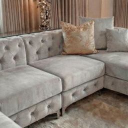 Monaco 4 Seater Chesterfield Chaise Sofa Light Grey Velvet U Shaped - Deep Buttoned Cushions Upholstery Couch Lounge - thumbnail 3