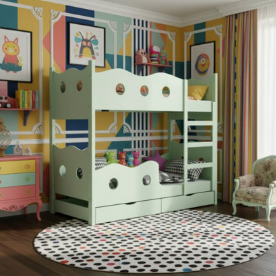 Nemo 160 Bunk Bed For 2 Mdf With Wooden Legs Slatted Bases Mattresses And Storage  168 X 81 X 160Cm Mint - image 1