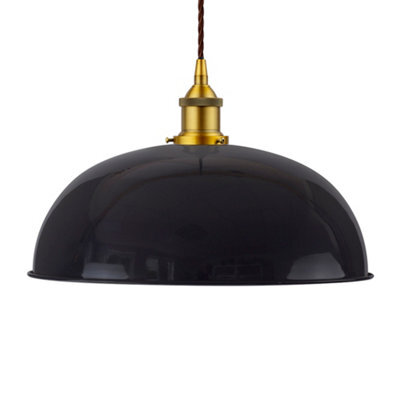 Navy Blue Worcester Painted Dome Pendant Light With Antique Gold Lamp Holder And Brown Twisted Cable - Se Home - image 1