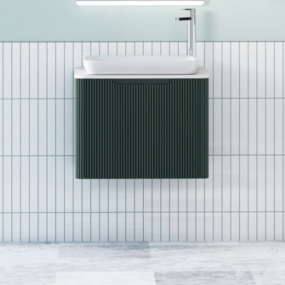 Royal Bathrooms Avenza 600mm Deep Moss Green Wall Hung Bathroom Countertop Vanity Unit 1 Drawer With Qubix Basin - image 1
